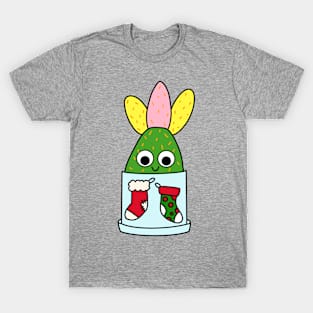 Cute Cactus Design #237: Hybrid Cactus In Christmas Themed Pot T-Shirt